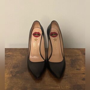 Authentic Gucci Black Heels with Unique Lips Insole Design